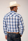 MENS LONG SLEEVE SNAP MULIT BLUE WHITE PLAID WESTERN SHIRT