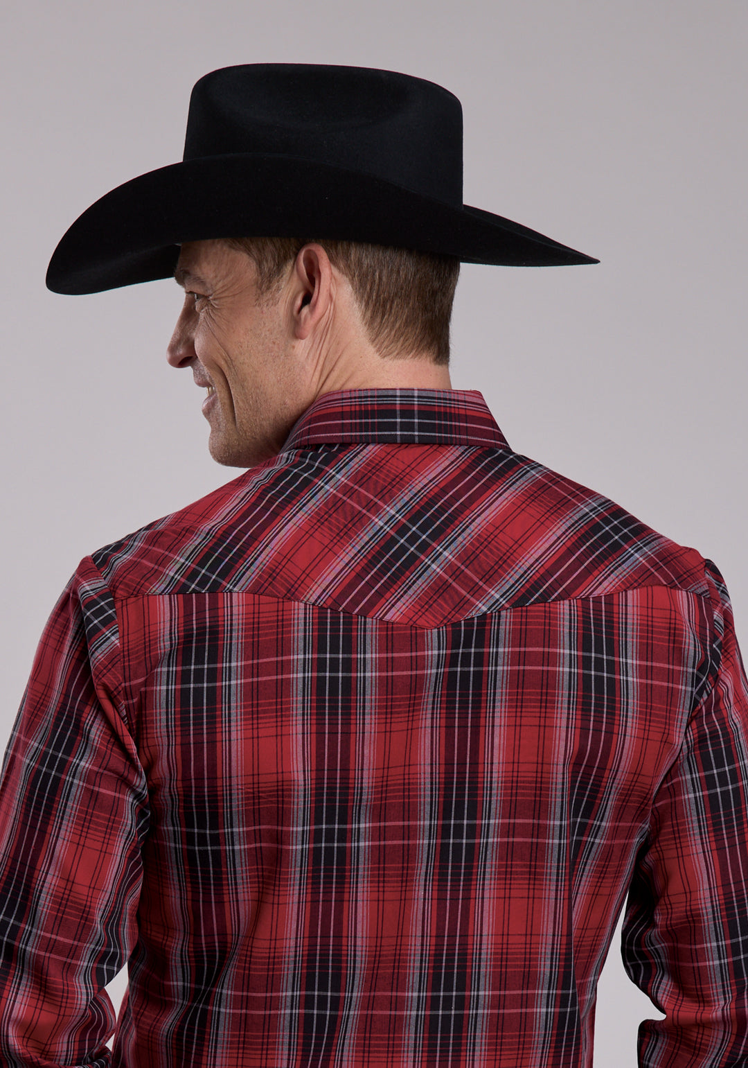 MENS ROPER RED AND BLACK PLAID WESTERN SNAP SHIRT
