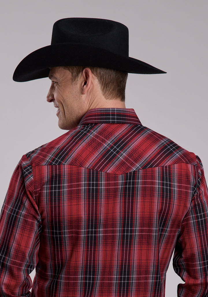 MENS ROPER RED AND BLACK PLAID WESTERN SNAP SHIRT