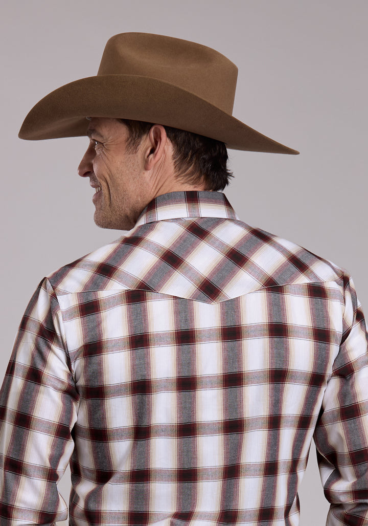 MENS ROPER WINE AND BLACK PLAID WESTERN SNAP SHIRT
