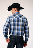 MENS LONG SLEEVE SNAP BLUE BLACK WHITE PLAID WESTERN SHIRT