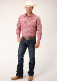 MENS LONG SLEEVE SNAP RED AND MULTI COLORED SMALL SCALE WESTERN SHIRT