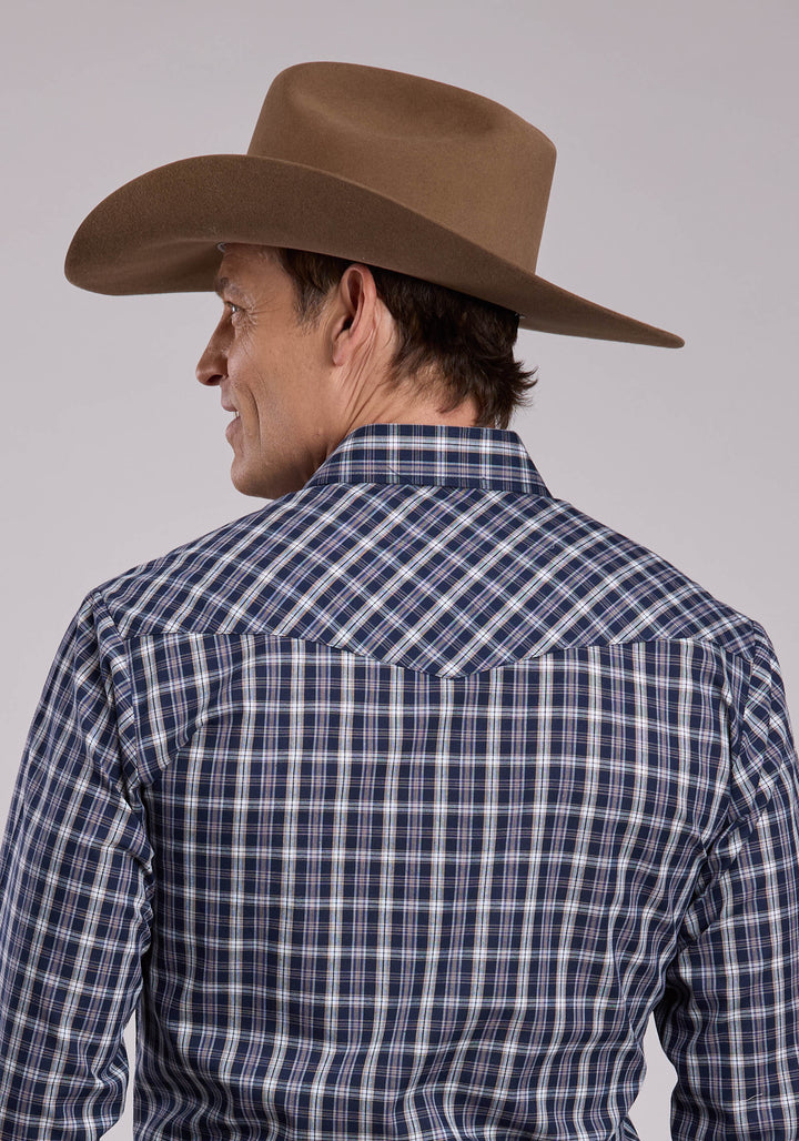 MENS ROPER NAVY PLAID LONG SLEEVE SNAP SHIRT
