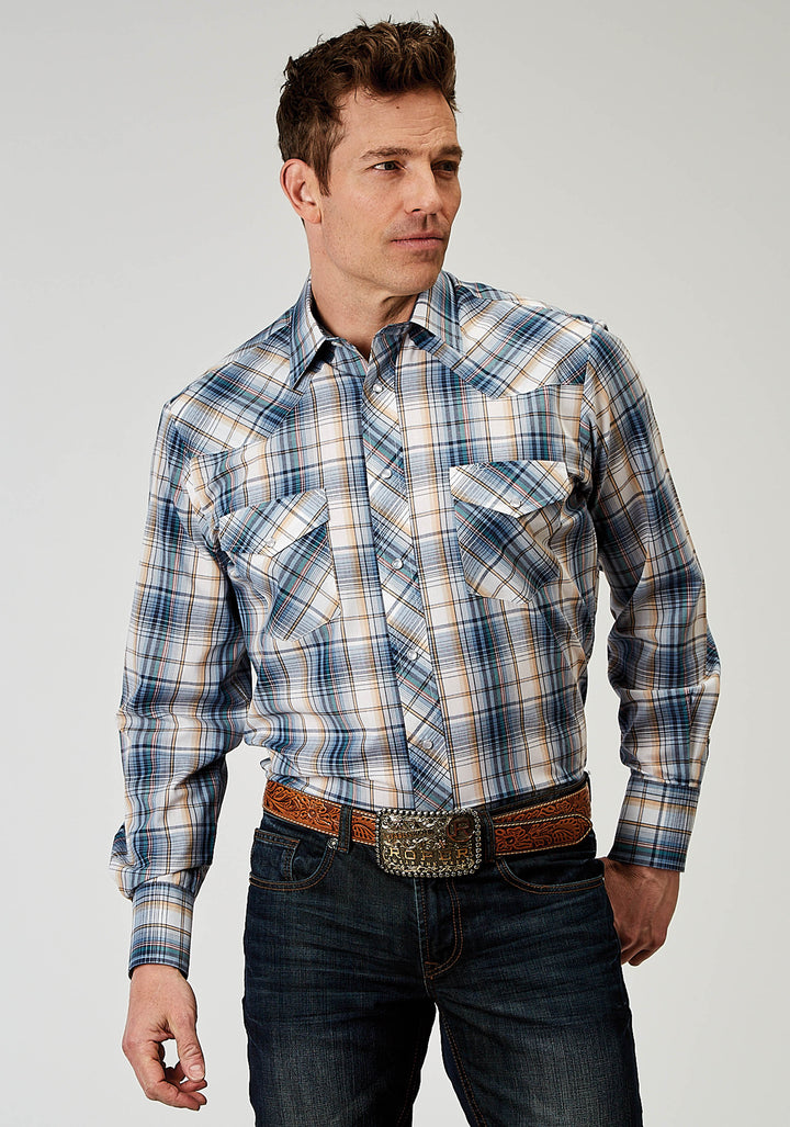 MENS LONG SLEEVE SNAP MADRAS PLAID WESTERN SHIRT