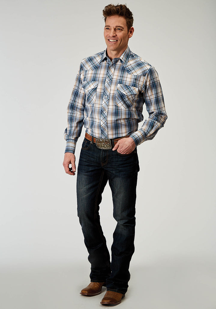 MENS LONG SLEEVE SNAP MADRAS PLAID WESTERN SHIRT