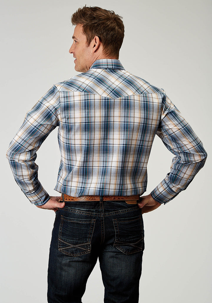 MENS LONG SLEEVE SNAP MADRAS PLAID WESTERN SHIRT