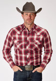 MENS LONG SLEEVE SNAP RED PLAID WESTERN SHIRT