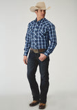 MENS LONG SLEEVE SNAP MIDNIGHT PLAID WESTERN SHIRT