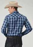 MENS LONG SLEEVE SNAP MIDNIGHT PLAID WESTERN SHIRT