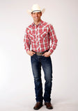 MENS LONG SLEEVE SNAP ORANGE  RED  BLACK  AND WHITE PLAID WESTERN SHIRT