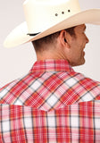 MENS LONG SLEEVE SNAP ORANGE  RED  BLACK  AND WHITE PLAID WESTERN SHIRT