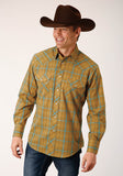 MENS LONG SLEEVE SNAP BUTTERSCOTCH TURQUOISE PLAID WESTERN SHIRT