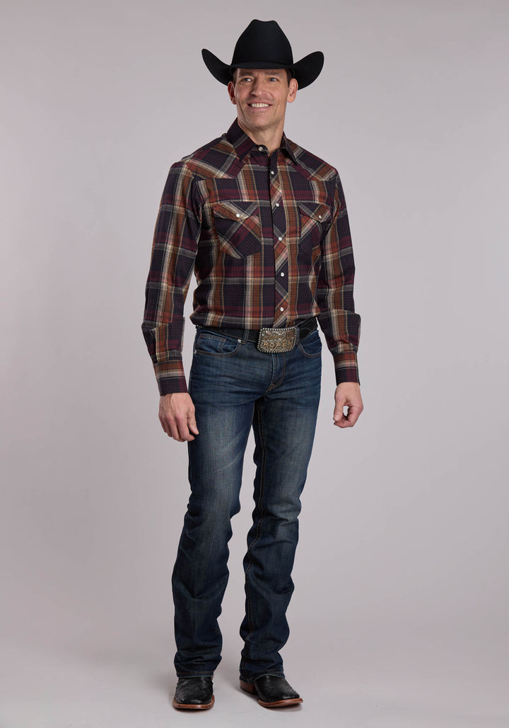 MENS ROPER MULTI BROWN PLAID WESTERN SNAP SHIRT