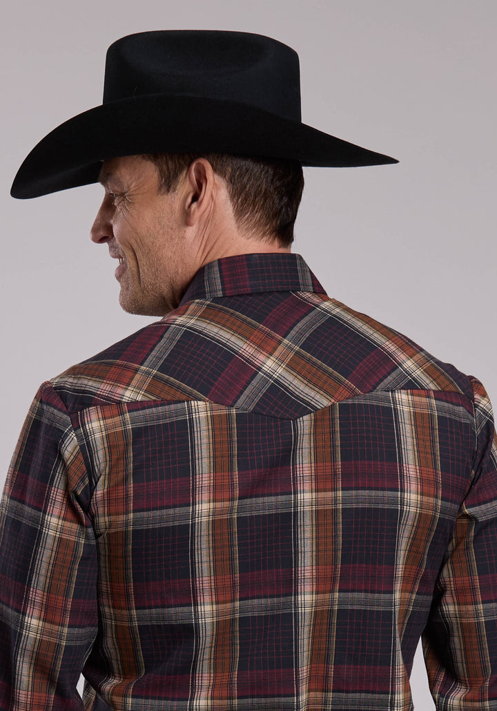 MENS ROPER MULTI BROWN PLAID WESTERN SNAP SHIRT