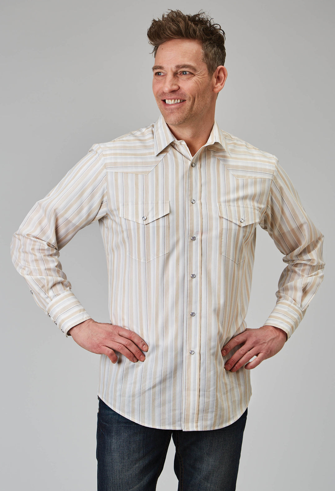 Mens Long Sleeve Snap Neutral Stripe Western Shirt – Roper Apparel