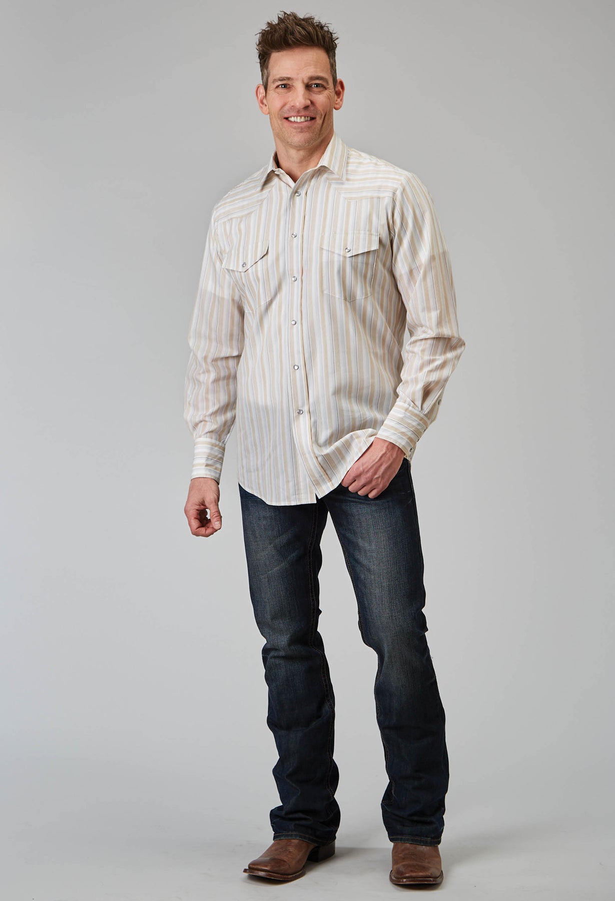 【PORTERNA】Roper stripe brushed T-shirt MENS LONG SLEEVE SNAP NEUTRAL STRIPE WESTERN SHIRT – Roper