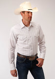 MENS WHITE WITH RED STRIPE LONG SLEEVE SNAP WESTERN SHIRT