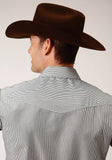 MENS LONG SLEEVE SNAP CHARCOAL AND WHITE STRIPE WESTERN SHIRT