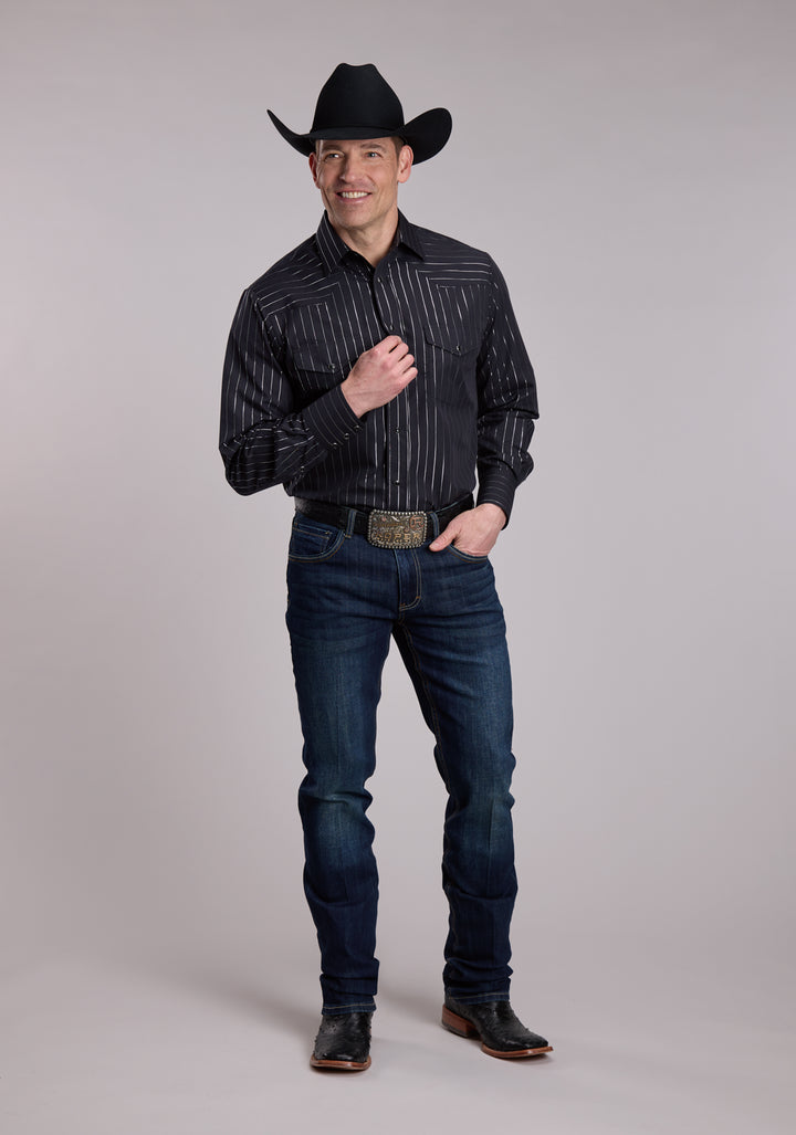 MENS ROPER BLACK LUREX STRIPE WESTERN SNAP SHIRT