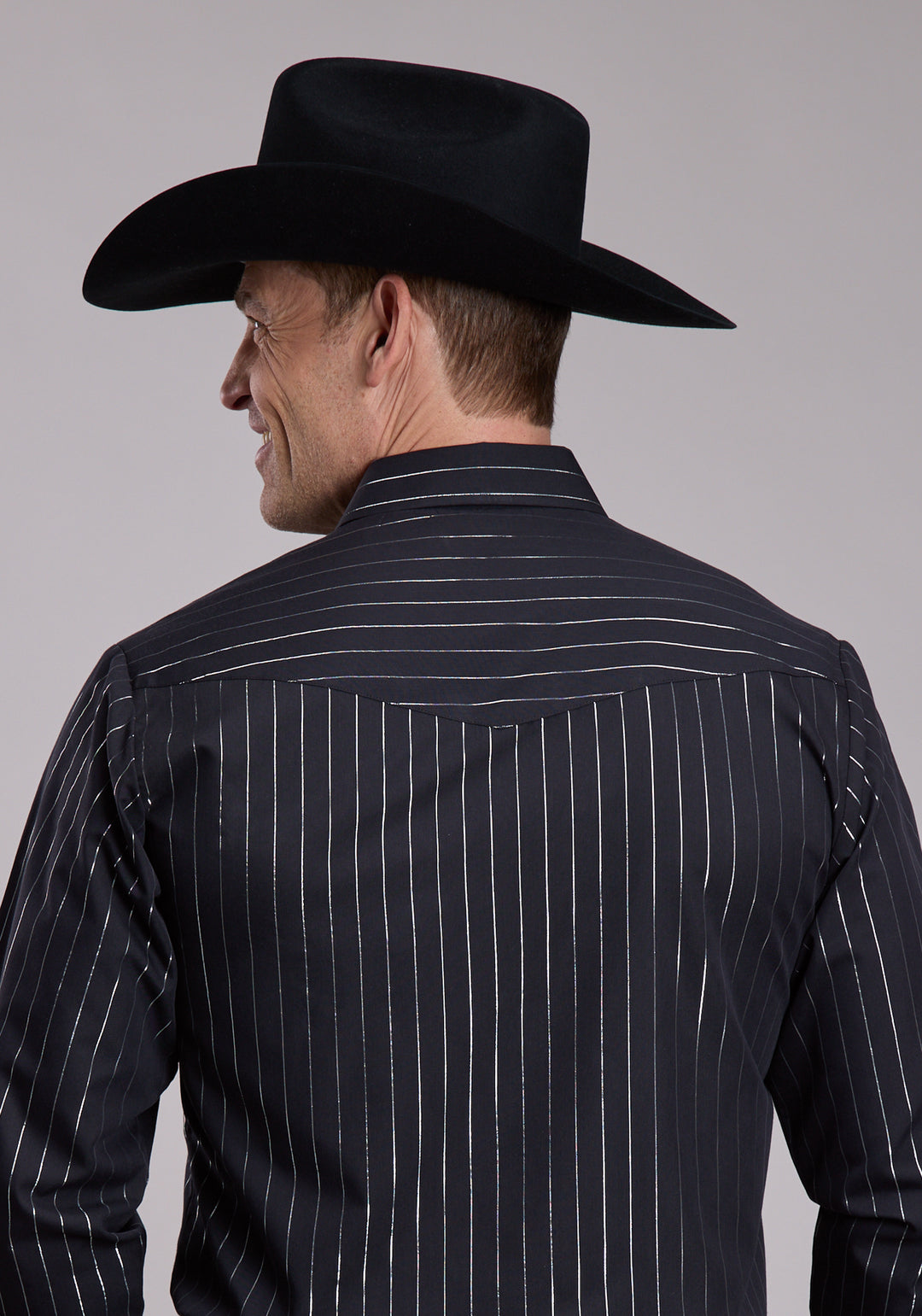 MENS ROPER BLACK LUREX STRIPE WESTERN SNAP SHIRT