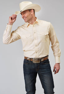 MENS LONG SLEEVE SNAP CREAM TONAL STRIPE WESTERN SHIRT