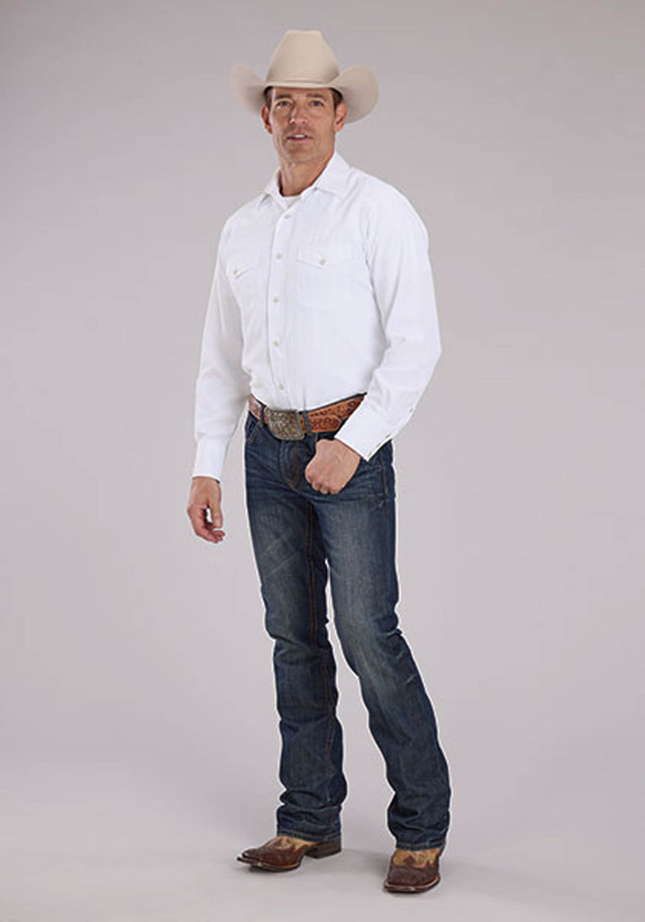 MENS WHITE AZTEC TONE ON TONE LONG SLEEVE SNAP WESTERN SHIRT