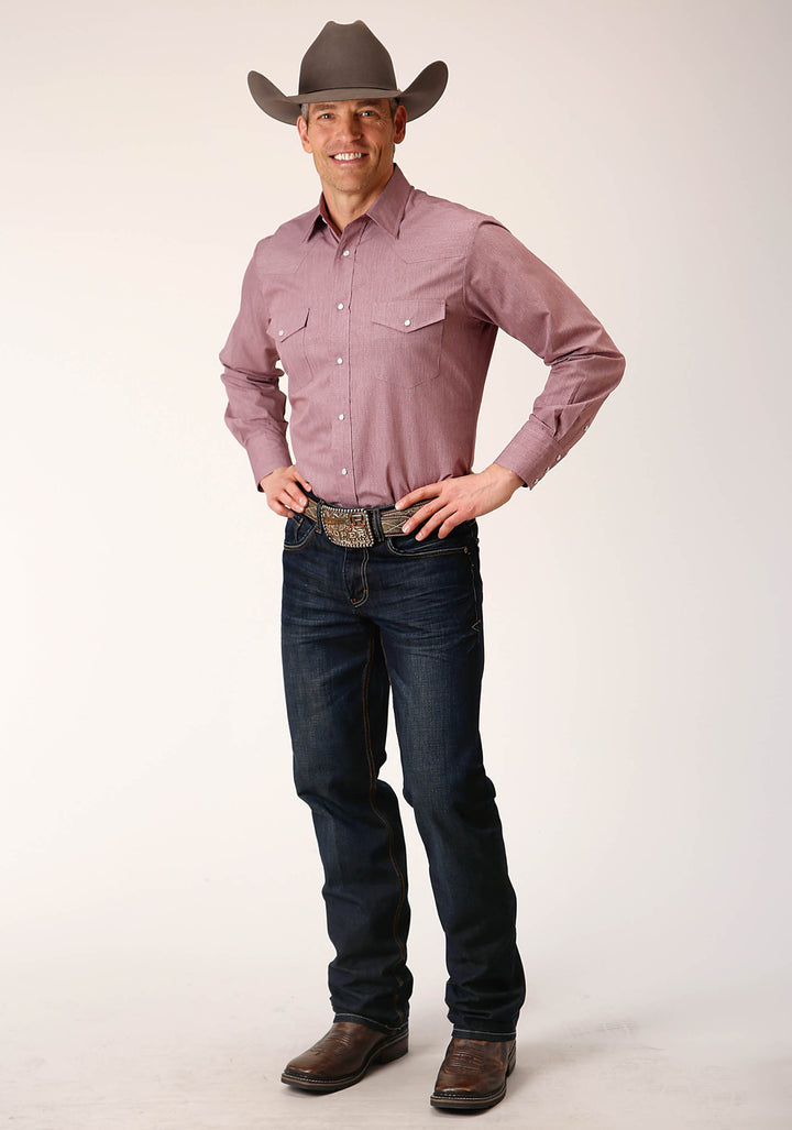 MENS LONG SLEEVE SNAP CROSSHATCH SQUARES TONE ON TONE WESTERN SHIRT