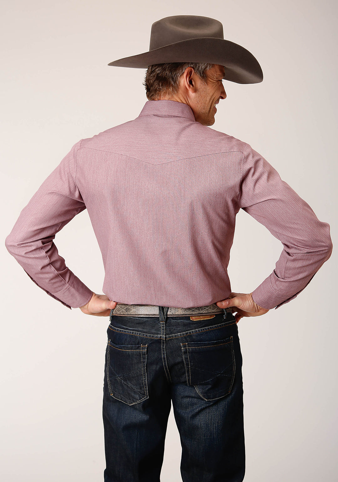 MENS LONG SLEEVE SNAP CROSSHATCH SQUARES TONE ON TONE WESTERN SHIRT