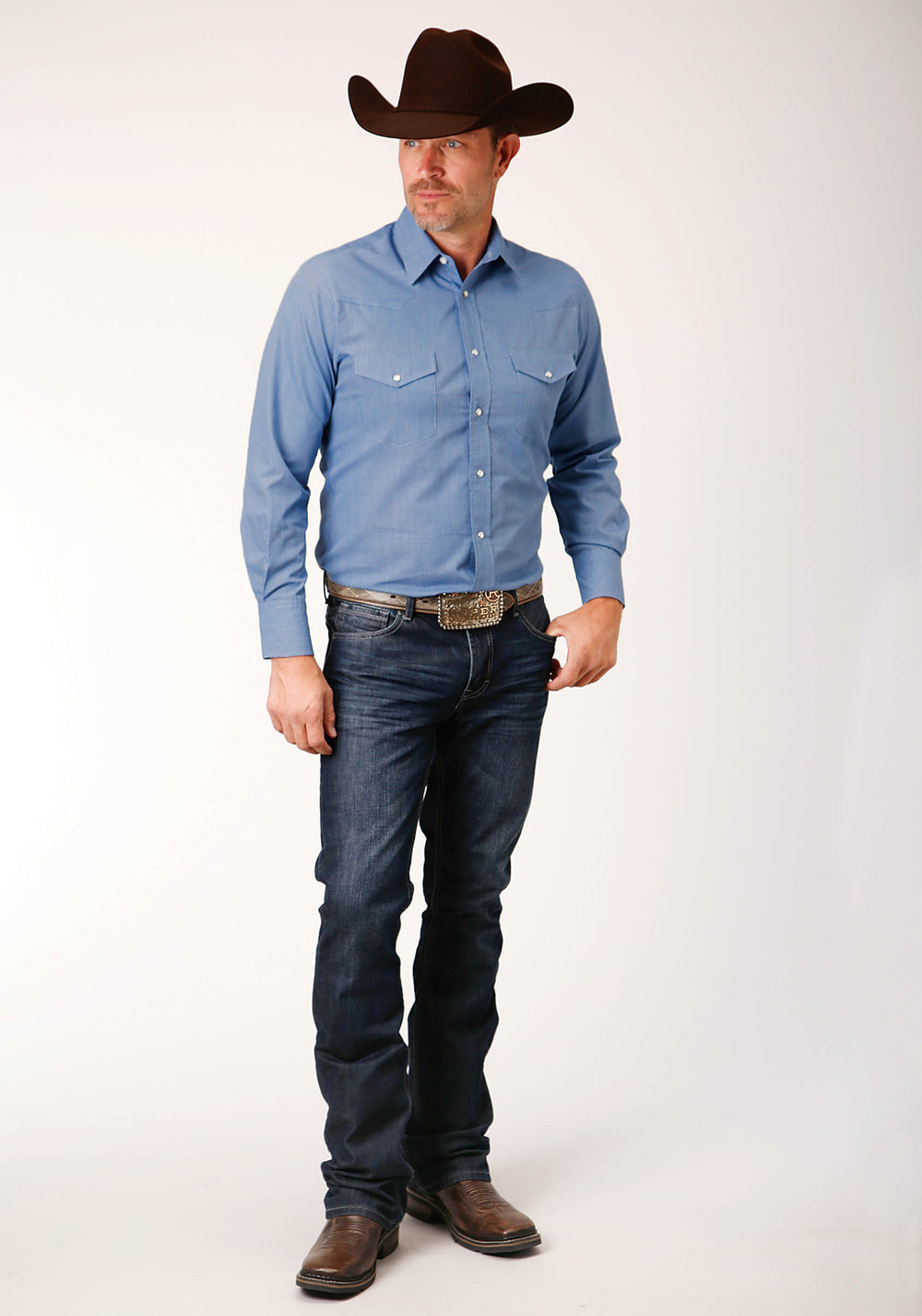 MENS LONG SLEEVE SNAP CROSSHATCH SQUARES TONE ON TONE WESTERN SHIRT