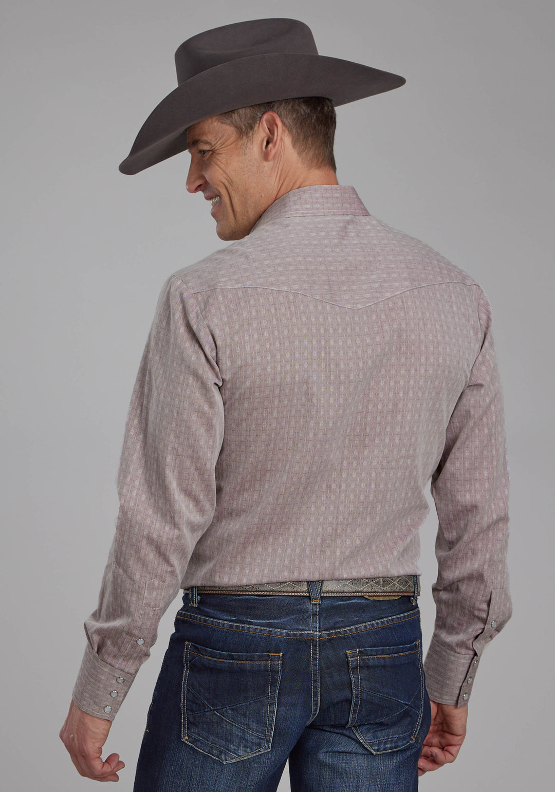 MENS ALLOVER TONE ON TONE - DARK RED LONG SLEEVE SNAP WESTERN SHIRT