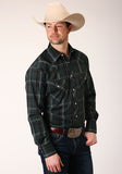 MENS LONG SLEEVE SNAP FOREST GREEN AND NAVY PLAID WESTERN SHIRT TALL FIT