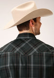 MENS LONG SLEEVE SNAP FOREST GREEN AND NAVY PLAID WESTERN SHIRT TALL FIT
