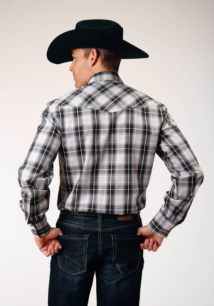 MENS LONG SLEEVE SNAP BLACK AQUA GREY PLAID WESTERN SHIRT TALL FIT