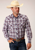 MENS LONG SLEEVE SNAP WINE  NAVY  WHITE PLAID WESTERN SHIRT TALL FIT