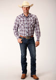 MENS LONG SLEEVE SNAP WINE  NAVY  WHITE PLAID WESTERN SHIRT TALL FIT