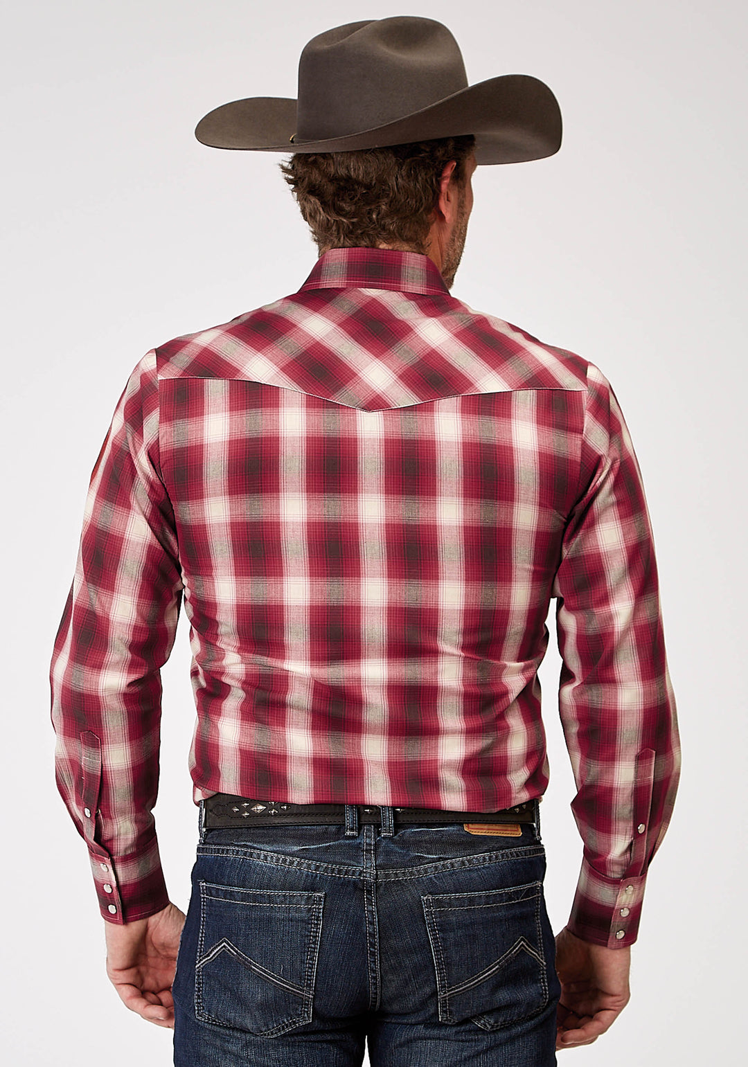 MENS LONG SLEEVE SNAP RED PLAID WESTERN SHIRT TALL FIT