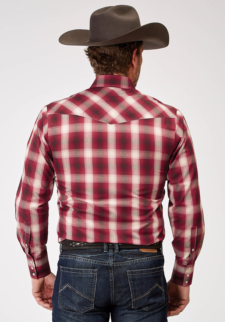 MENS LONG SLEEVE SNAP RED PLAID WESTERN SHIRT TALL FIT