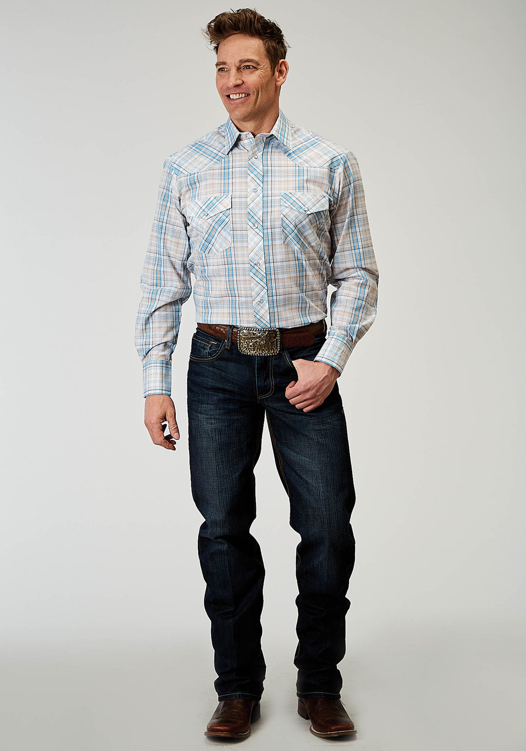 MENS LONG SLEEVE SNAP MULTI PLAID WESTERN SHIRT TALL FIT