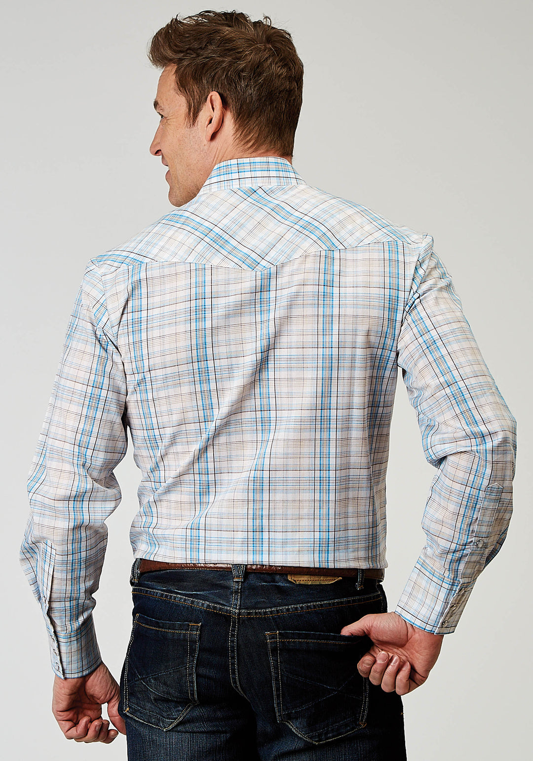 MENS LONG SLEEVE SNAP MULTI PLAID WESTERN SHIRT TALL FIT