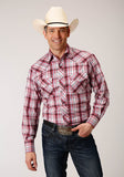 MENS LONG SLEEVE SNAP RED PLAID WESTERN SHIRT TALL FIT