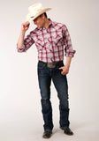 MENS LONG SLEEVE SNAP RED PLAID WESTERN SHIRT TALL FIT