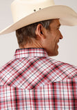 MENS LONG SLEEVE SNAP RED PLAID WESTERN SHIRT TALL FIT
