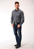 MENS LONG SLEEVE SNAP GREY  BLACK AND WHITE PLAID WESTERN SHIRT TALL FIT