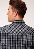 MENS LONG SLEEVE SNAP GREY  BLACK AND WHITE PLAID WESTERN SHIRT TALL FIT