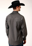 MENS LONG SLEEVE SNAP CHARCOAL DOBBY STRIPE WESTERN SHIRT TALL FIT
