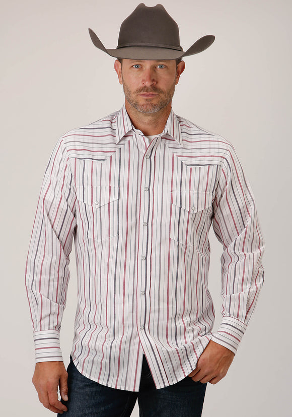 MENS LONG SLEEVE SNAP NAVY  RED  GREY STRIPE WESTERN SHIRT TALL FIT