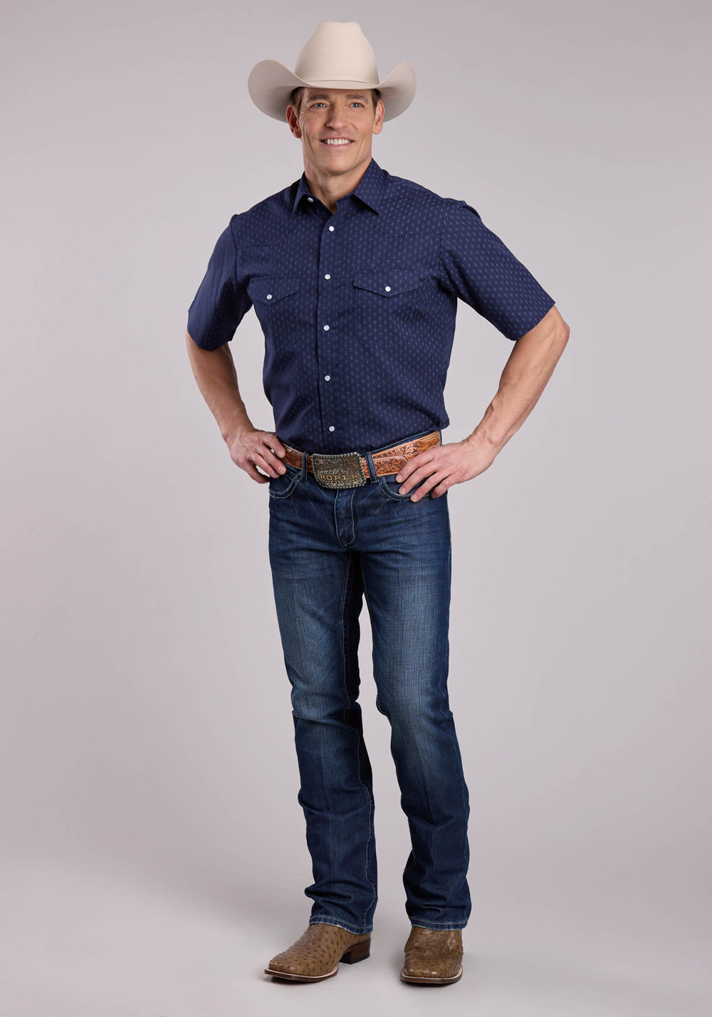MENS ROPER  DIAMOND DOTS PRINT SHORT SLEEVE SNAP SHIRT