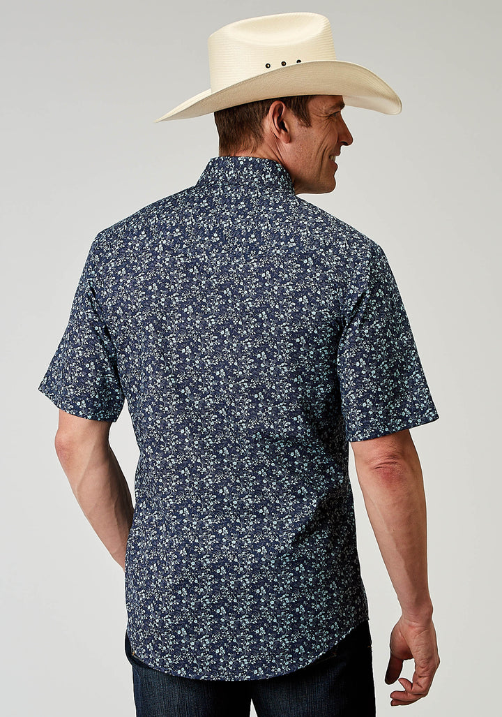 MENS SHORT SLEEVE SNAP DITSY FLORAL PRINT WESTERN SHIRT