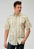 MENS SHORT SLEEVE SNAP FLORAL STRIPE WESTERN SHIRT