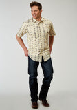 MENS SHORT SLEEVE SNAP FLORAL STRIPE WESTERN SHIRT